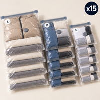 סט המטייל: 15 שקיות ואקום, 5 בכל גודל S, M, L